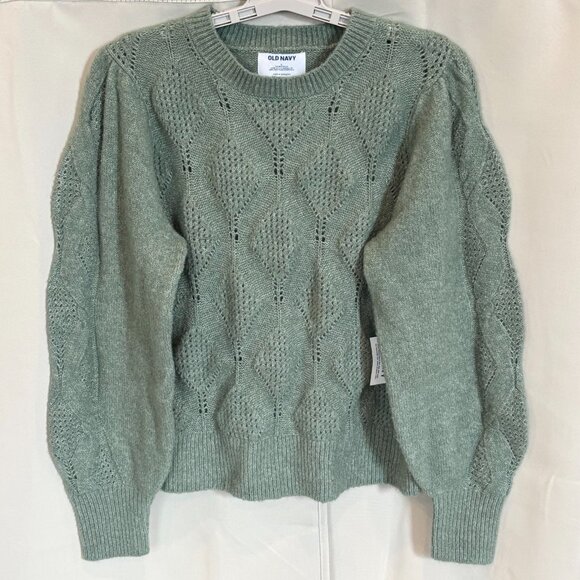 Old Navy Pointelle Sweater Large Wool Blend Balloon Sleeve Preppy Western 18620 - Picture 1 of 8